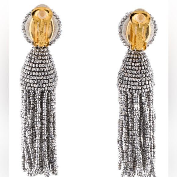 Oscar De La Renta Beaded Tassel Clip-On Drop Earrings - Picture 4 of 8